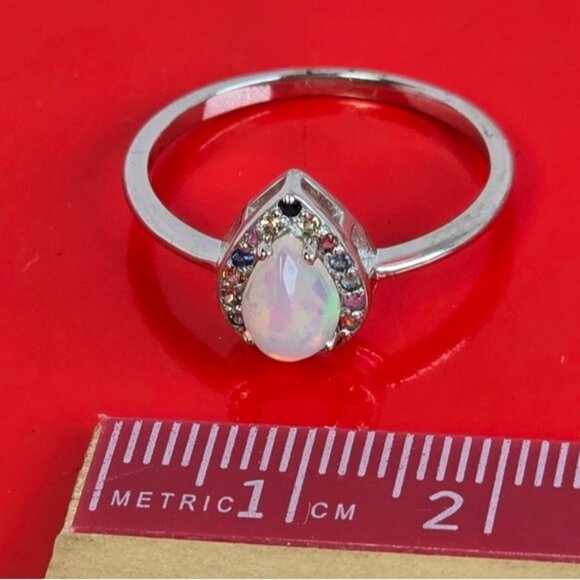 925 Sterling Silver Jewelry Set with Natural White Opal & Multicolor Sapphire - Picture 5 of 12